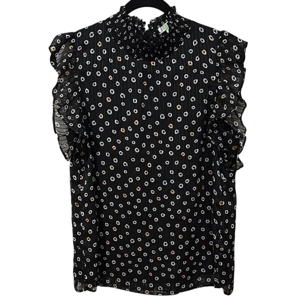 Jade‎ Melody Tam Black Ruffled Flutter Sleeve Blouse with Bib Collar